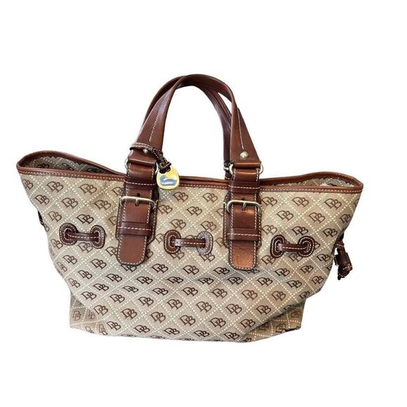 Dooney & Bourke Tan Monogram Tote Cloth and Leather - Picture 1 of 16
